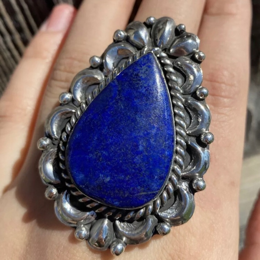 Nativeamerican Sterlingsilver Lapis Adjustablering - image 2